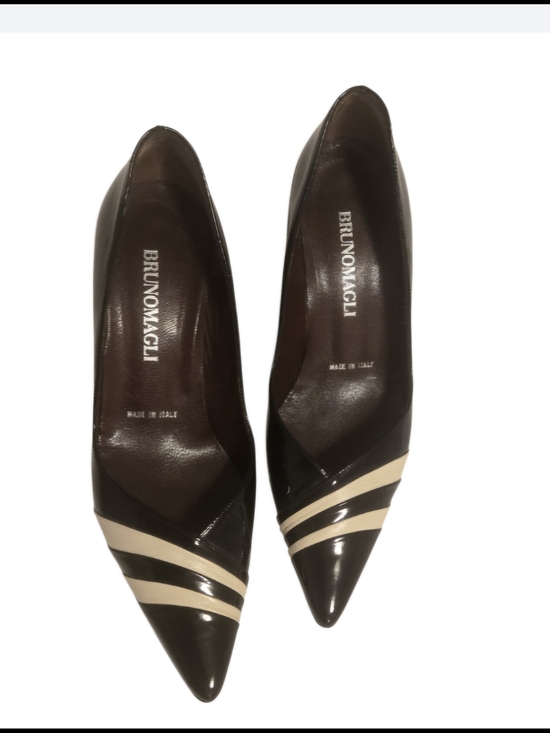 Bruno Magli Shoes - Bruno Magli Black Pumps with Cream Stripe Accents